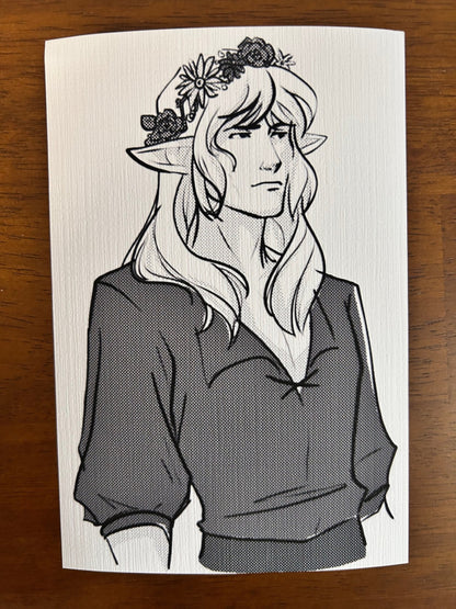 Final Fantasy XIV - Estinien B/W Flower Crown 4x6 Print