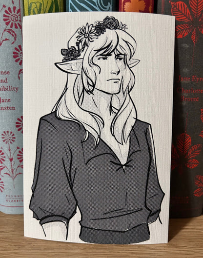 Final Fantasy XIV - Estinien B/W Flower Crown 4x6 Print